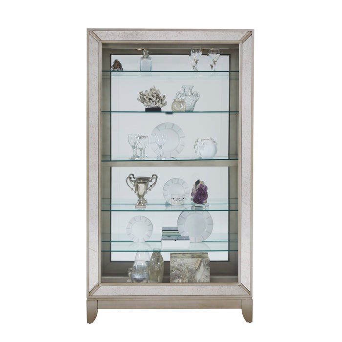 PFC Curios - Antique Style 5 Shelf Mirrored Curio Cabinet - Aged Silver