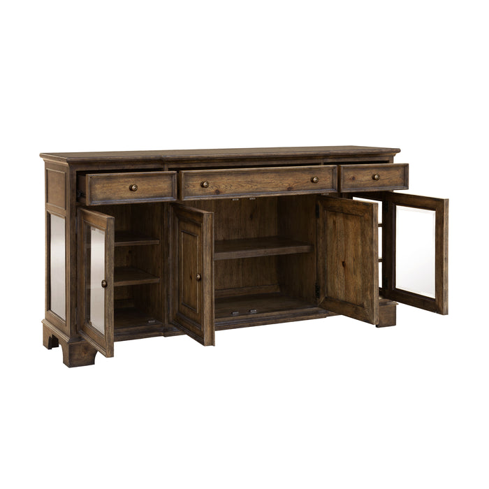 Revival Row - 3-Drawer Buffet with Cabinet Doors - Brown