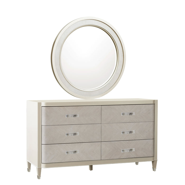 Zoey - 6 Drawer Dresser with Round Beveled Mirror - Silver