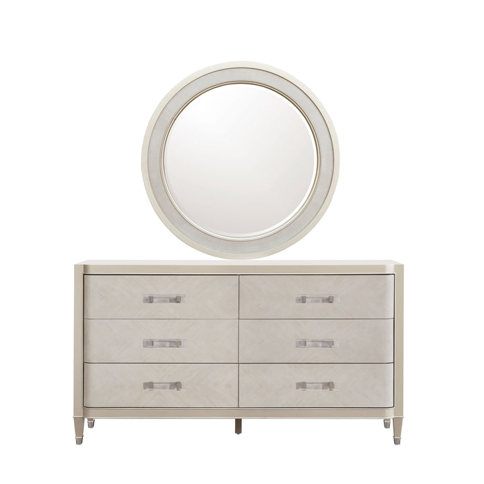 Zoey - 6 Drawer Dresser with Round Beveled Mirror - Silver