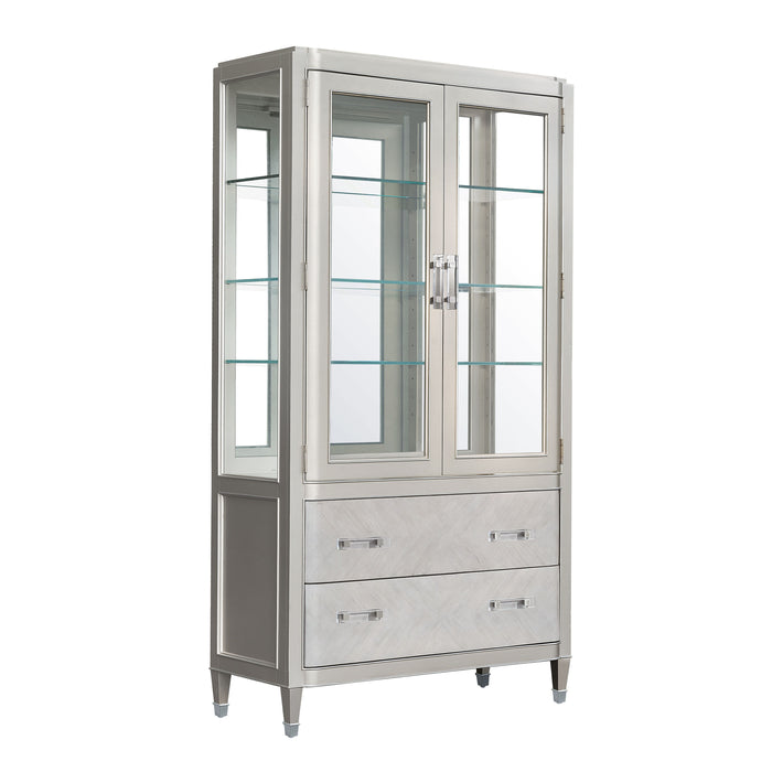 Zoey - Glass Door China Cabinet With Drawers - Silver