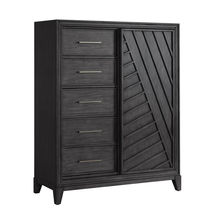 Lenox - 5-Drawer Sliding Door Chest With Storage - Black