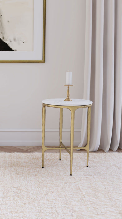 Baldwin - Round Marble Top Side Table - White And Gold