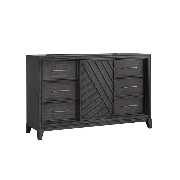 Lenox - 6-Drawer Sliding Door Dresser With Storage - Black