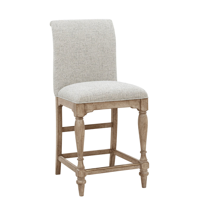 Higgins Street - Upholstered Back Stool - Brown & Pearl Silver