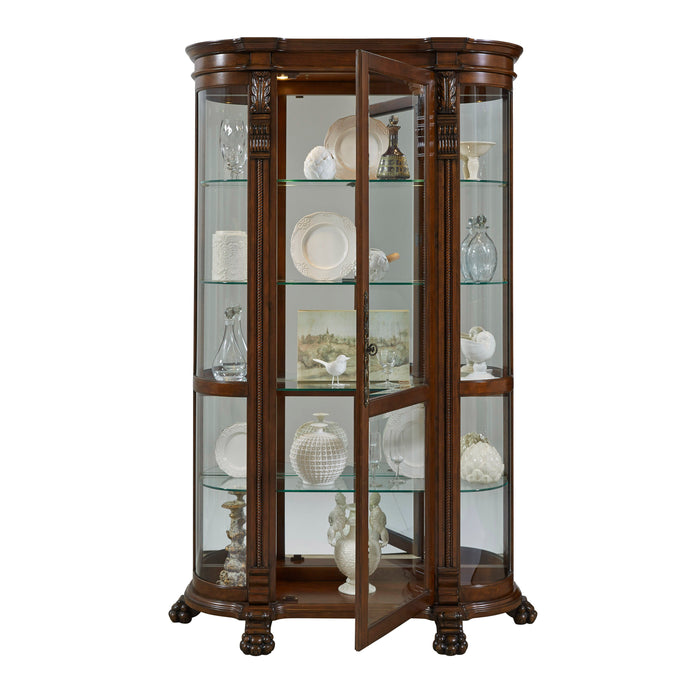 PFC Curios - Lighted Curved Front 4 Shelf Curio Cabinet - Maple Brown