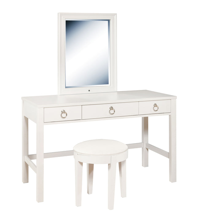 Bella White - Kids 3-Drawer Vanity Desk And Upholstered Stool Set - White