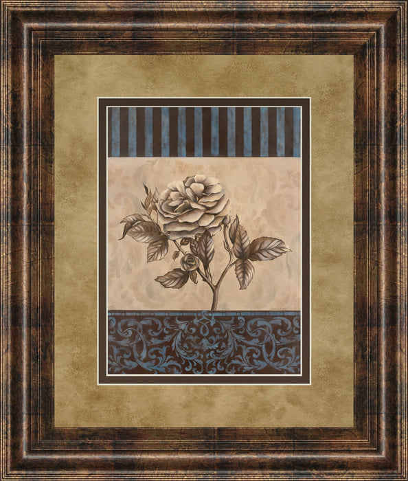 Rose Refined Il By Carol Robinson - Framed Print Wall Art - Blue