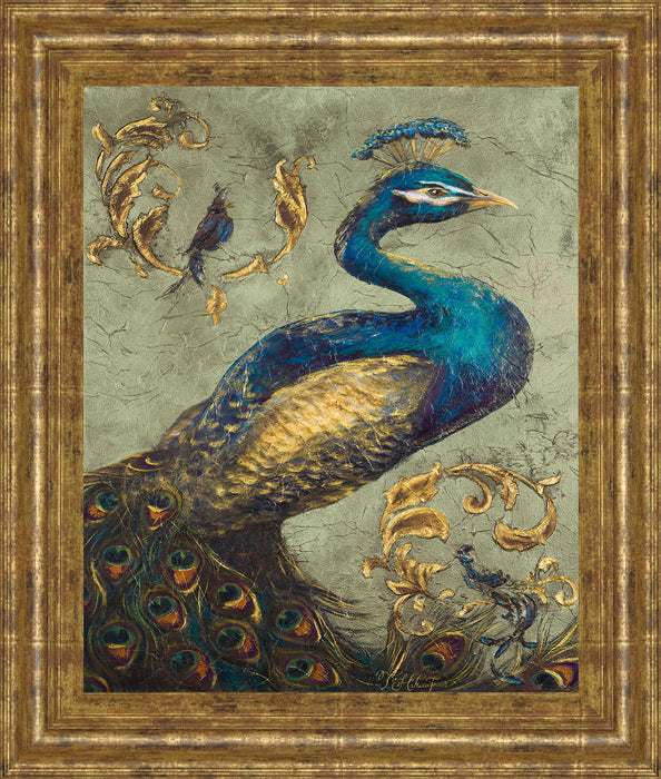 Peacock On Sage I By Tiffany Hakimipour - Framed Print Wall Art - Blue