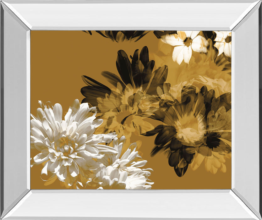 Golden Bloom I By Mirror Framed Print Wall Art - Dark Brown