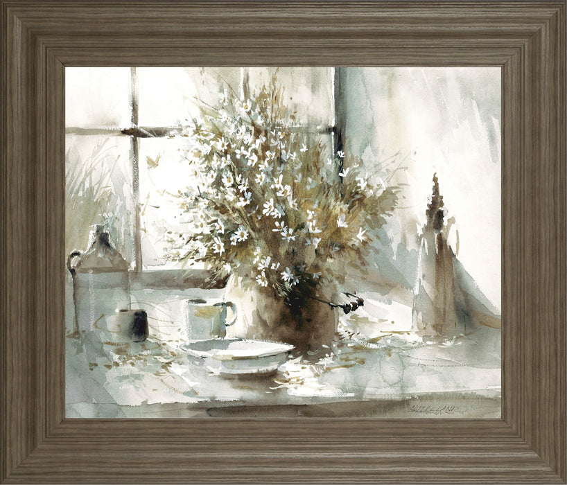 Daisy Still Life By George Bjorkland - Framed Print Wall Art - Gray