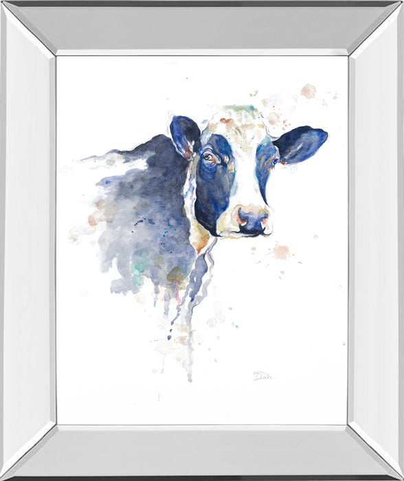 Watercolor Blue Cow By Patricia Pinto - Mirror Framed Print Wall Art - Blue