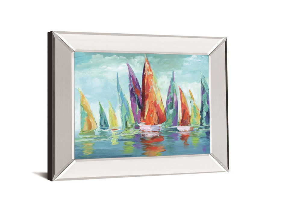 Fine Day Sailing I By Nan - Mirror Framed Print Wall Art - Blue